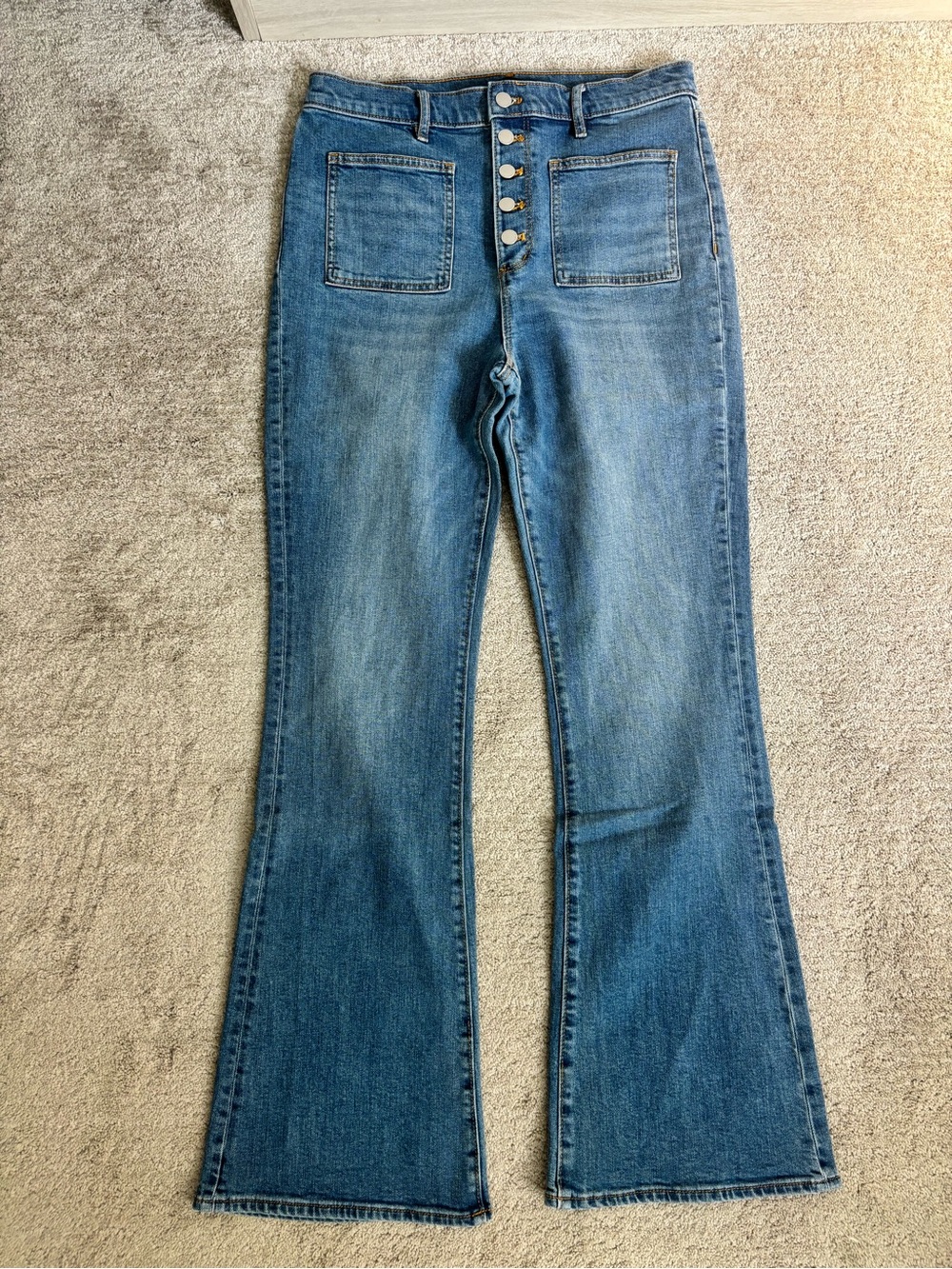 Ann Taylor High-Rise Patch Pocket Flare Jeans